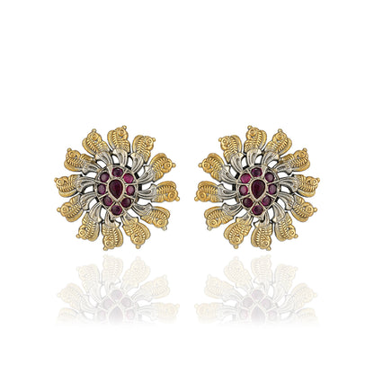 925 Sterling Silver Manga Centered Peacock Enchantment Dual Tone Earrings for Women