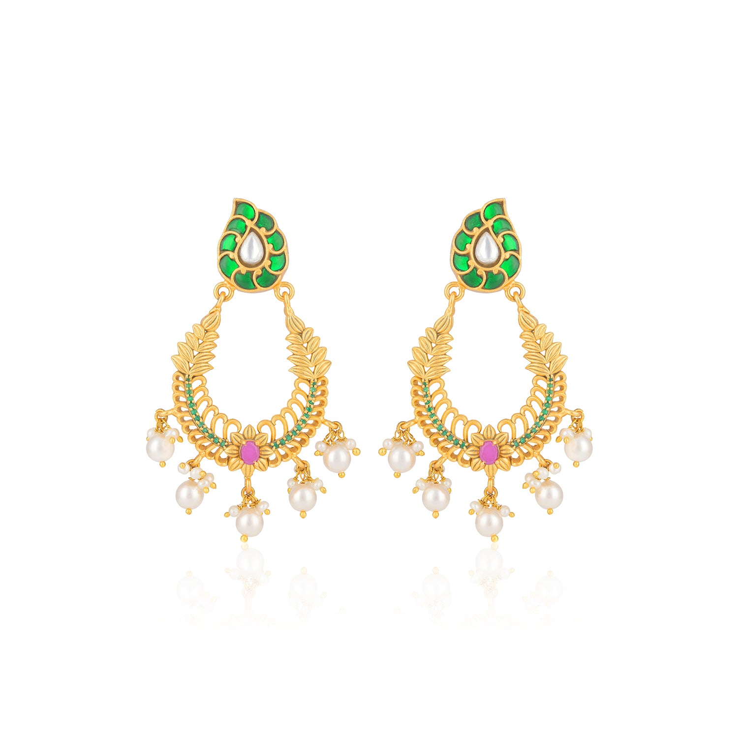 925 Sterling Silver Manga Chandbali Pearl Drop Earrings for Women