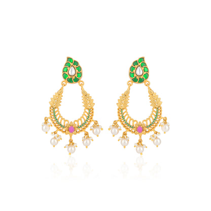 925 Sterling Silver Manga Chandbali Pearl Drop Earrings for Women