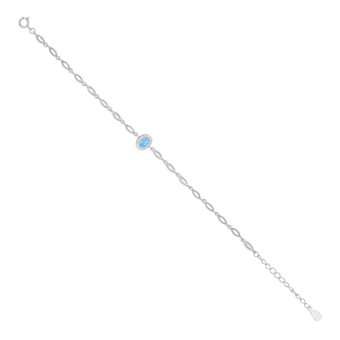 925 Sterling Silver March Month Oval Aquamarine Birthstone Bracelet For Women