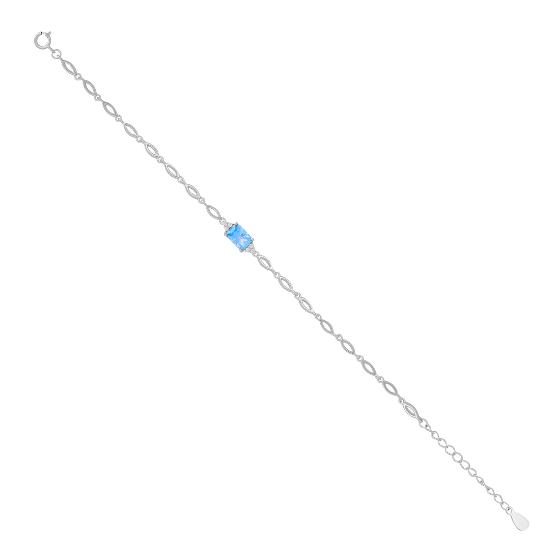 925 Sterling Silver March Month Square Aquamarine Birthstone Bracelet For Women
