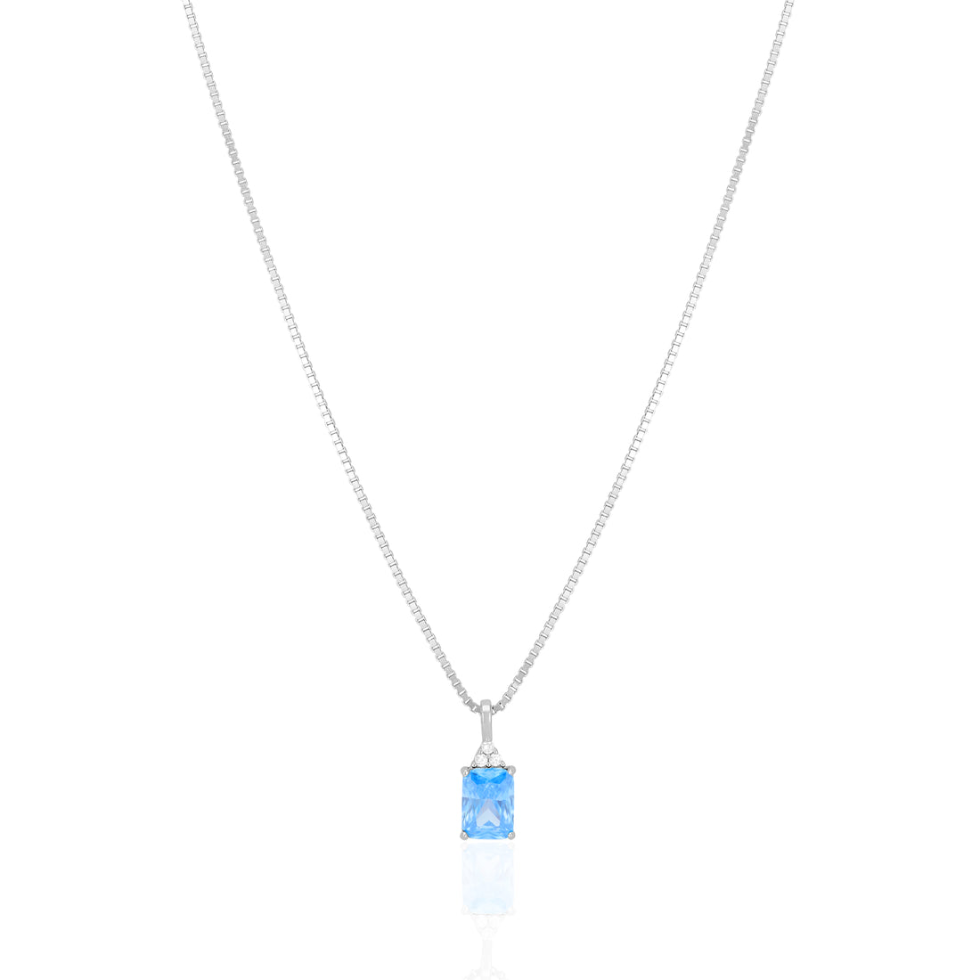925 Sterling Silver March Month Square Aquamarine Birthstone Chain Pendant For Women