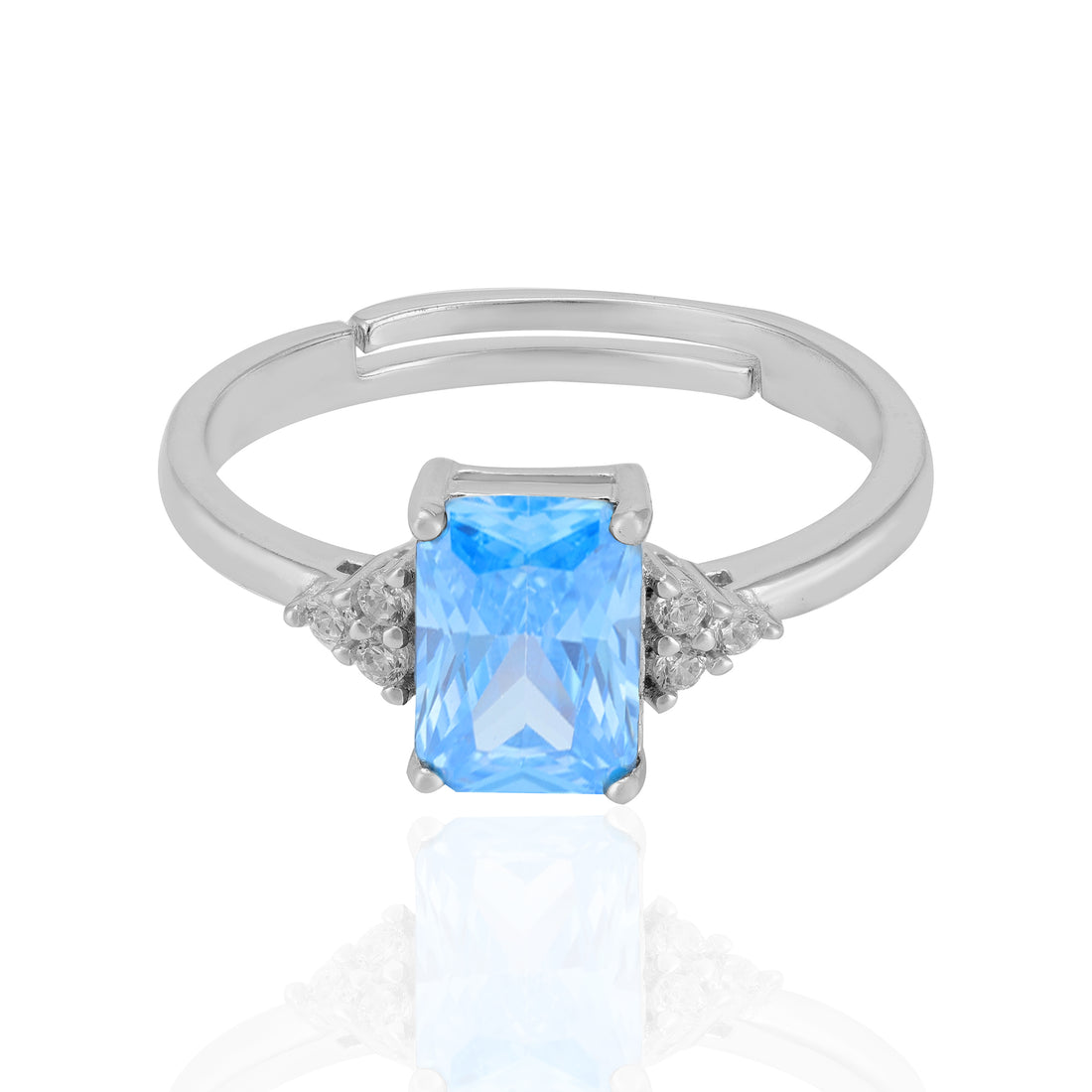 925 Sterling Silver March Month Square Aquamarine Birthstone Ring For Women