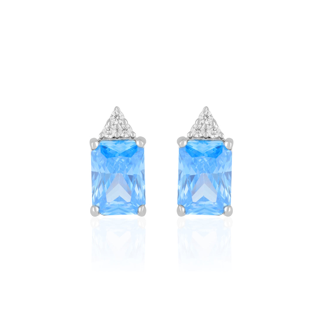 925 Sterling Silver March Month Square Aquamarine Birthstone Stud For Women