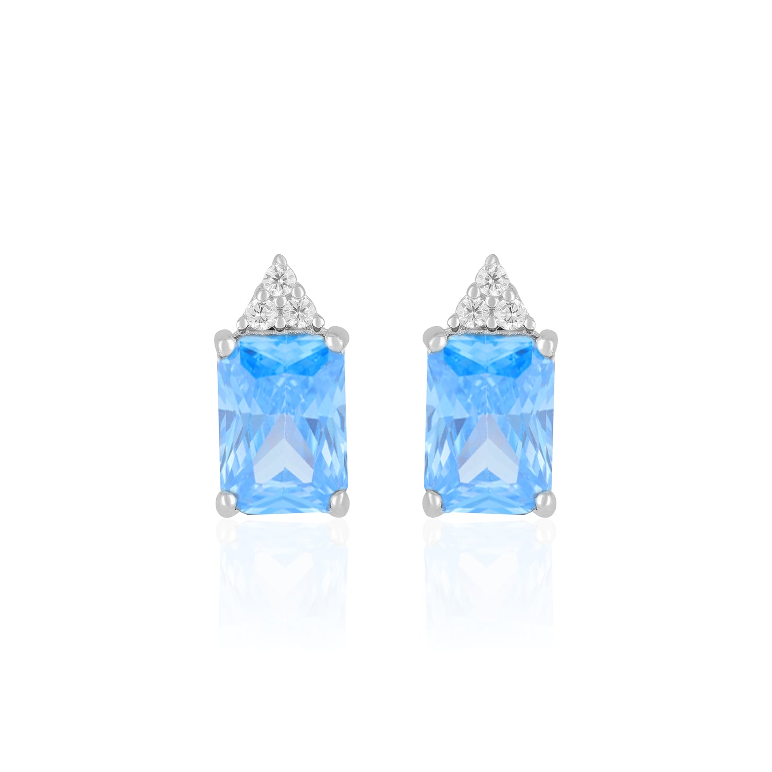 925 Sterling Silver March Month Square Aquamarine Birthstone Stud For Women