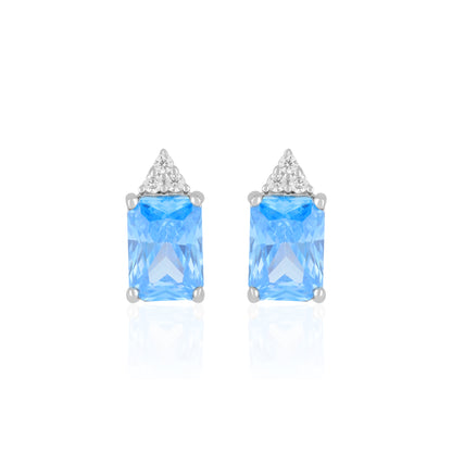 925 Sterling Silver March Month Square Aquamarine Birthstone Stud For Women