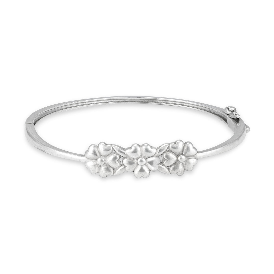 925 Sterling Silver Matte Floral Trio Sculpted Petal Detailing Bracelet for Women