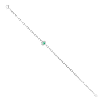 925 Sterling Silver May Month Oval Emerald Birthstone Bracelet For Women