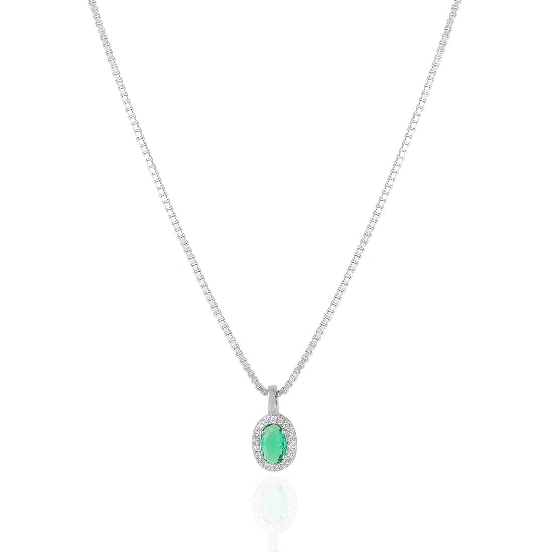 925 Sterling Silver May Month Oval Emerald Birthstone Chain Pendant For Women