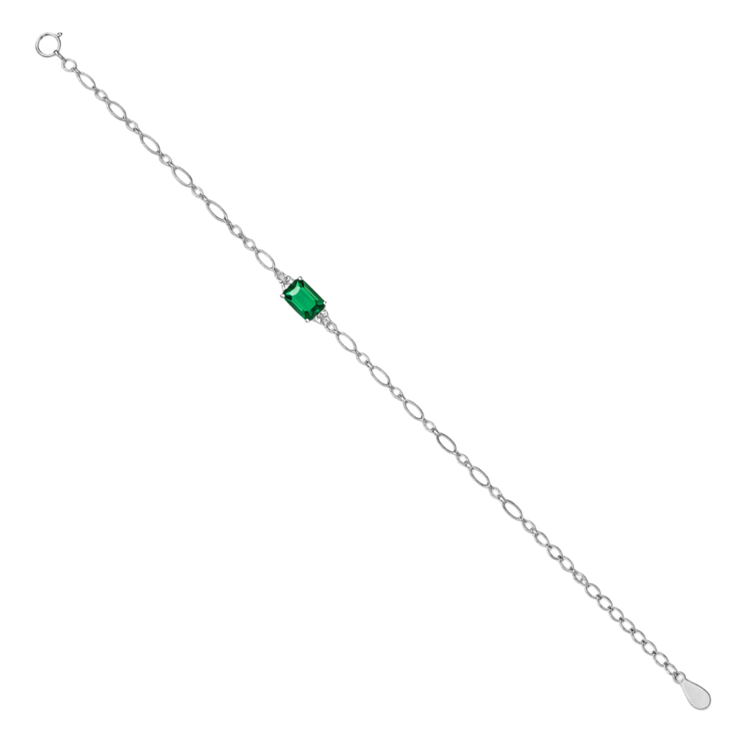 925 Sterling Silver May Month Rectangle Emerald Birthstone Bracelet For Women