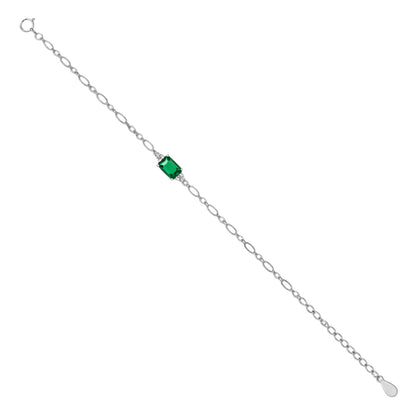 925 Sterling Silver May Month Rectangle Emerald Birthstone Bracelet For Women