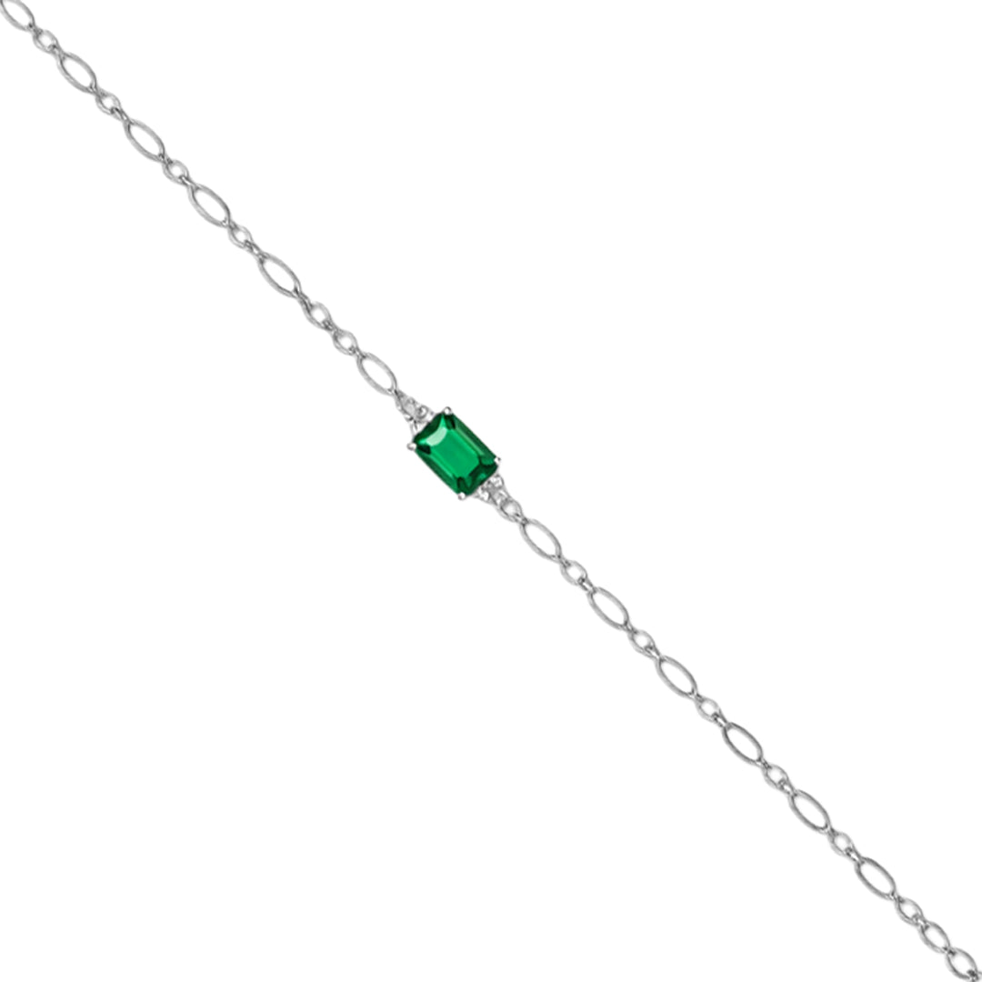 925 Sterling Silver May Month Rectangle Emerald Birthstone Bracelet For Women