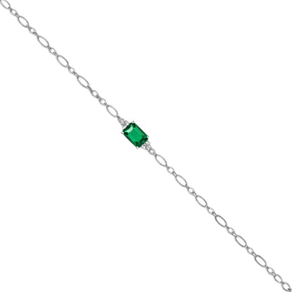 925 Sterling Silver May Month Rectangle Emerald Birthstone Bracelet For Women