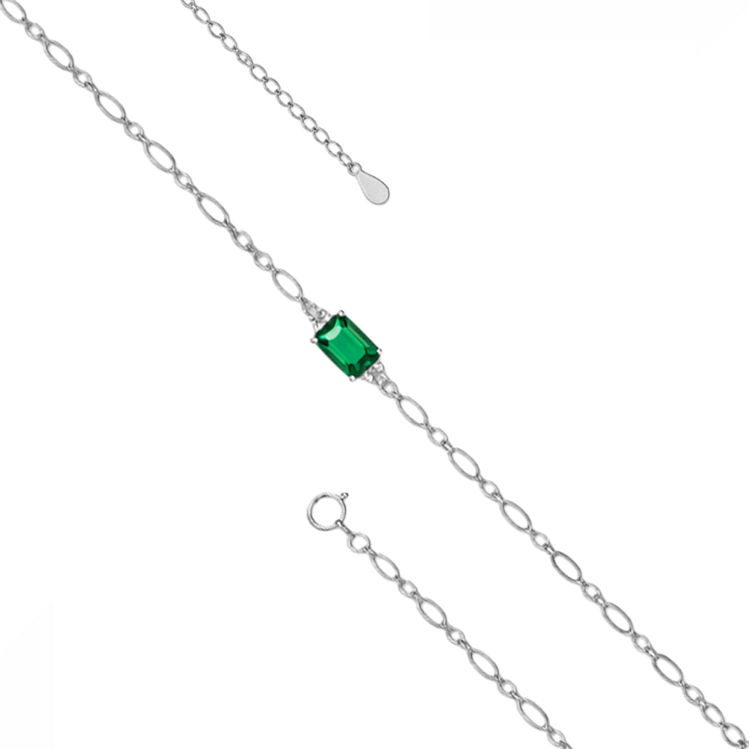 925 Sterling Silver May Month Rectangle Emerald Birthstone Bracelet For Women