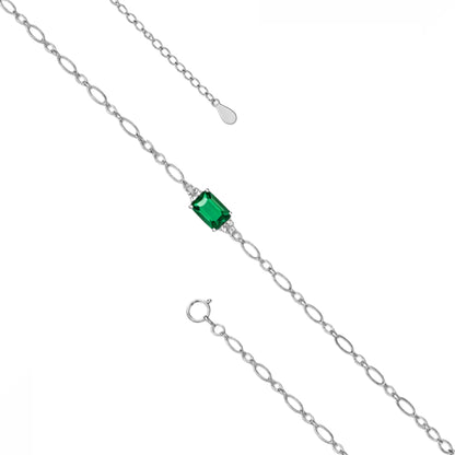 925 Sterling Silver May Month Rectangle Emerald Birthstone Bracelet For Women