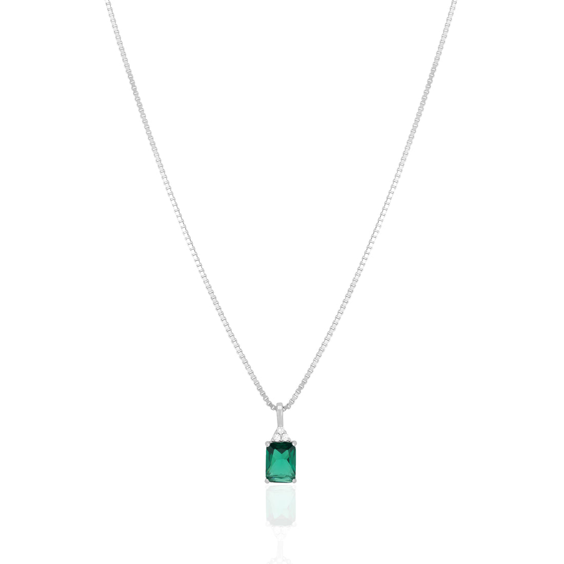 925 Sterling Silver May Month Square Emerald Birthstone Chain Pendant For Women