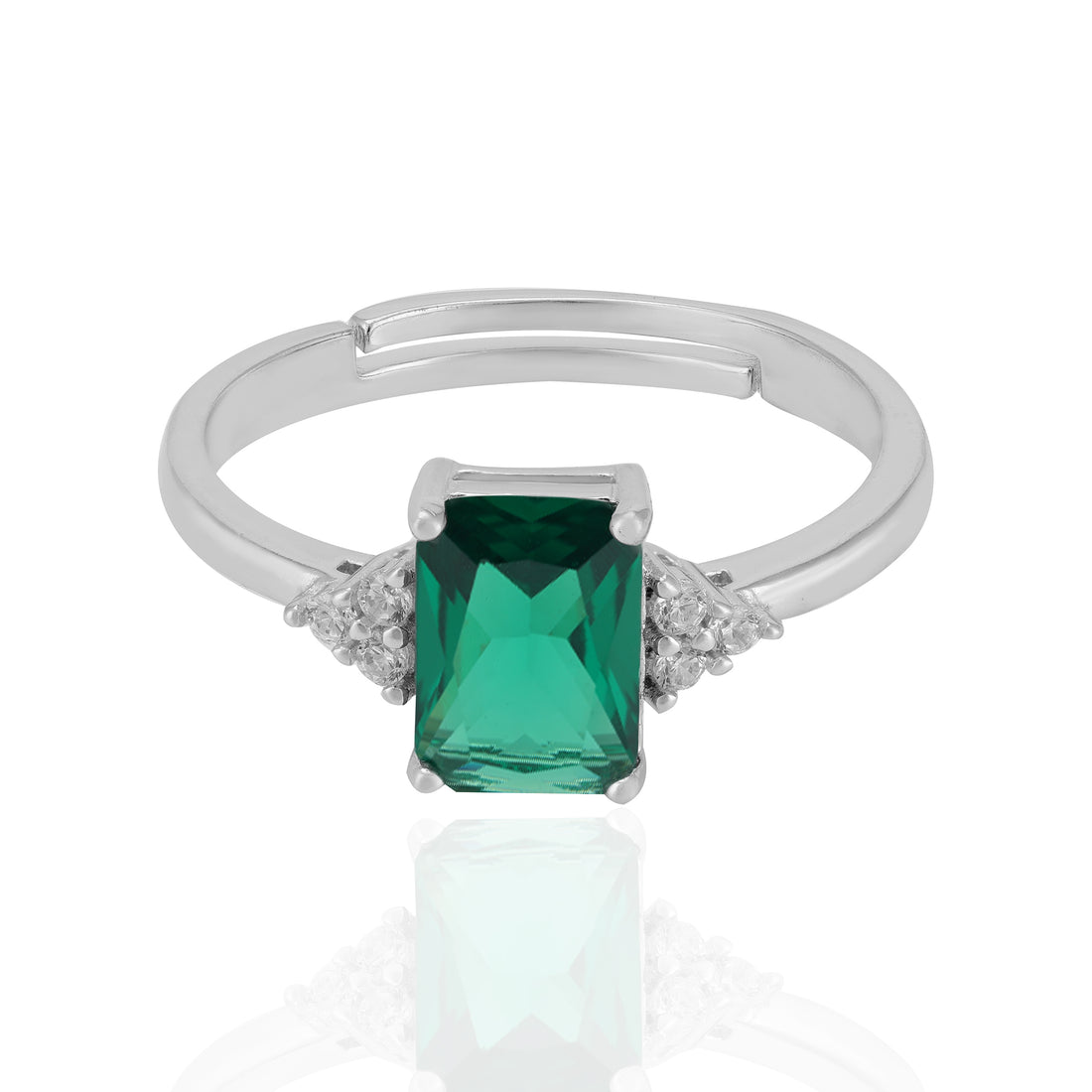 925 Sterling Silver May Month Square Emerald Birthstone Ring For Women