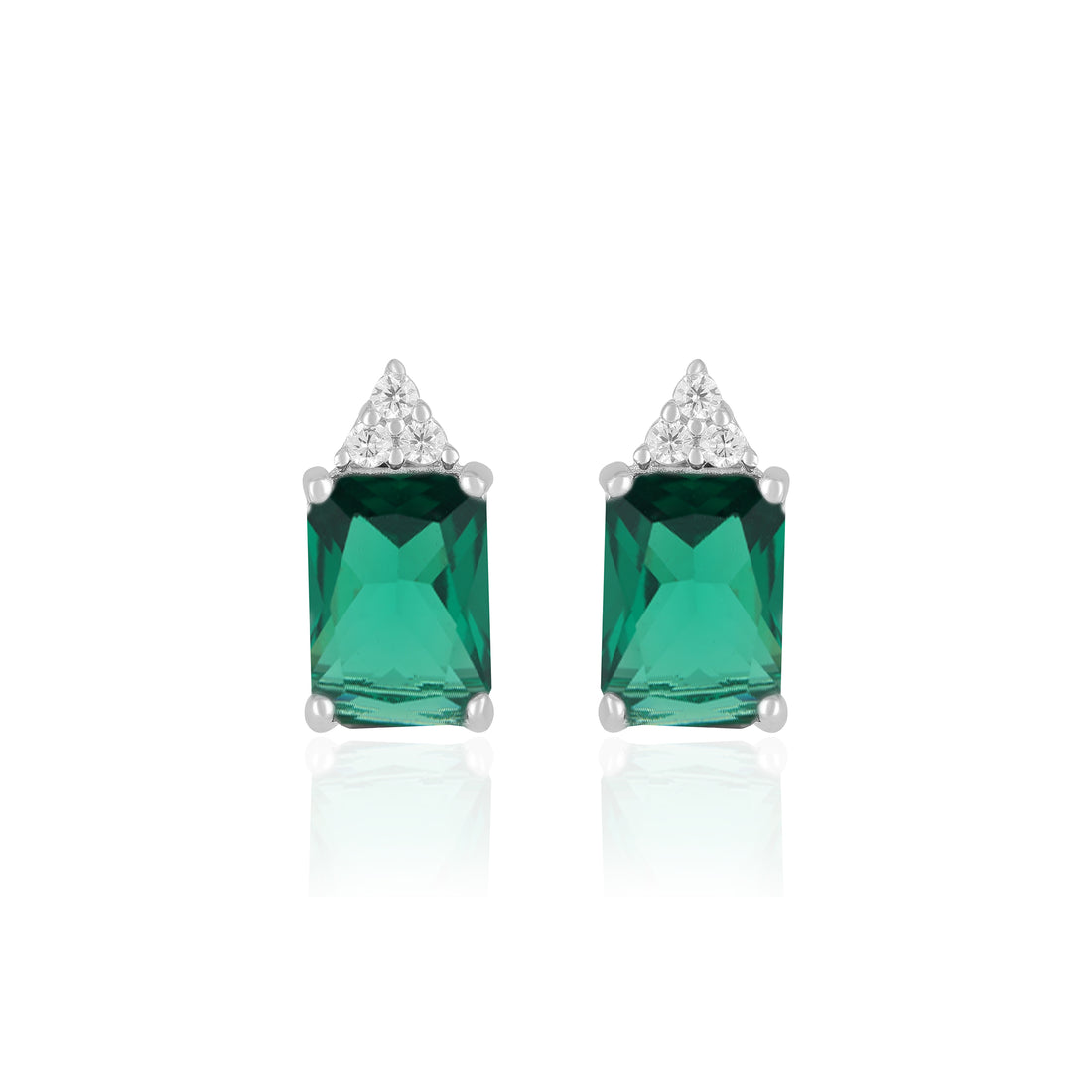 925 Sterling Silver May Month Square Emerald Birthstone Stud For Women