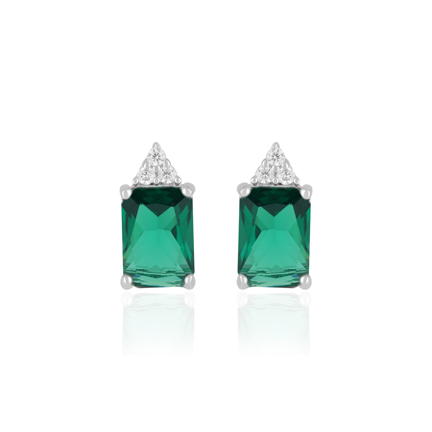 925 Sterling Silver May Month Square Emerald Birthstone Stud For Women