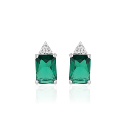 925 Sterling Silver May Month Square Emerald Birthstone Stud For Women