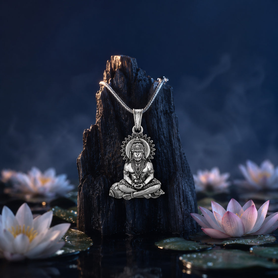 925 Sterling Silver Meditative Hanuman Oxidised Pendants for Men &amp; Women