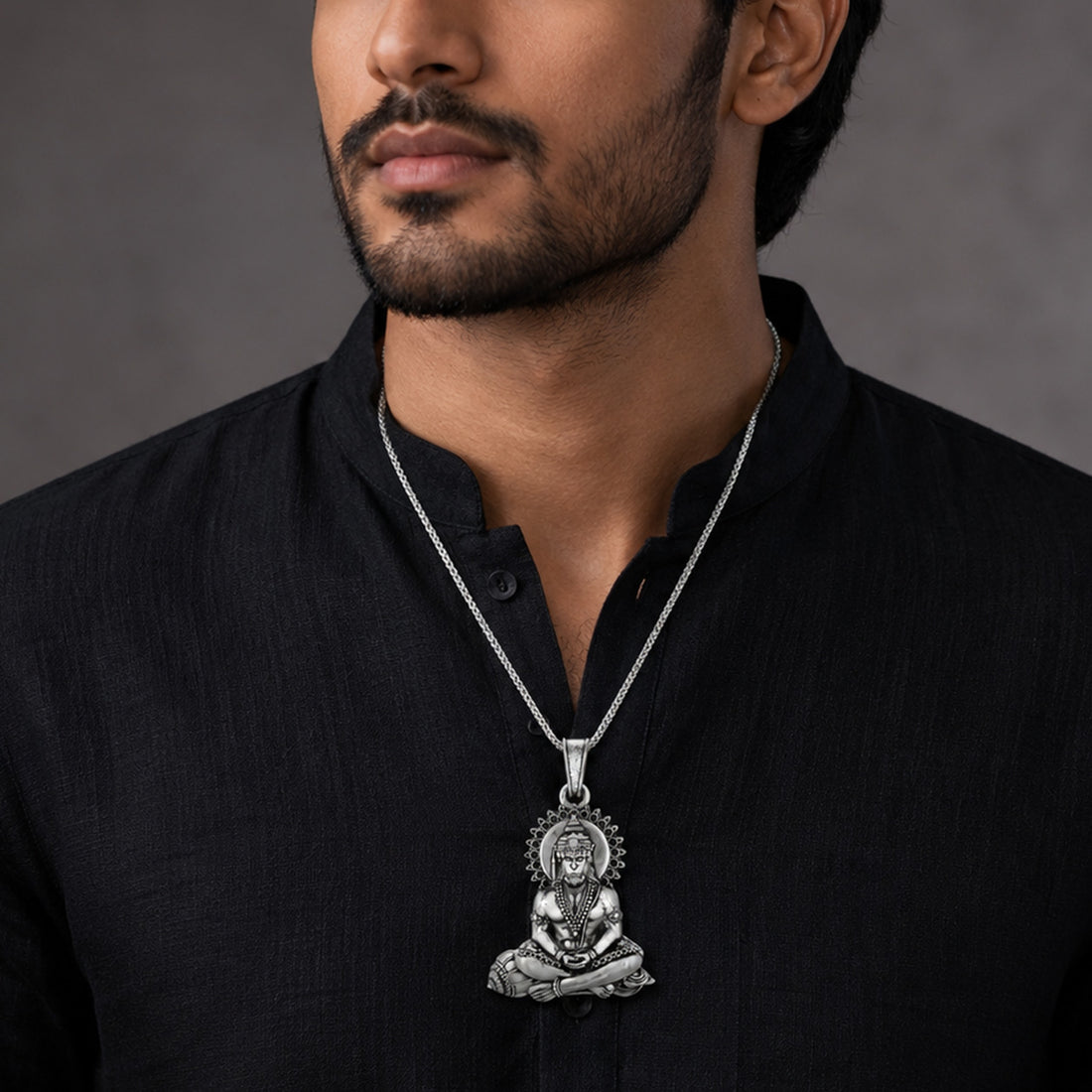 925 Sterling Silver Meditative Hanuman Oxidised Pendants for Men &amp; Women