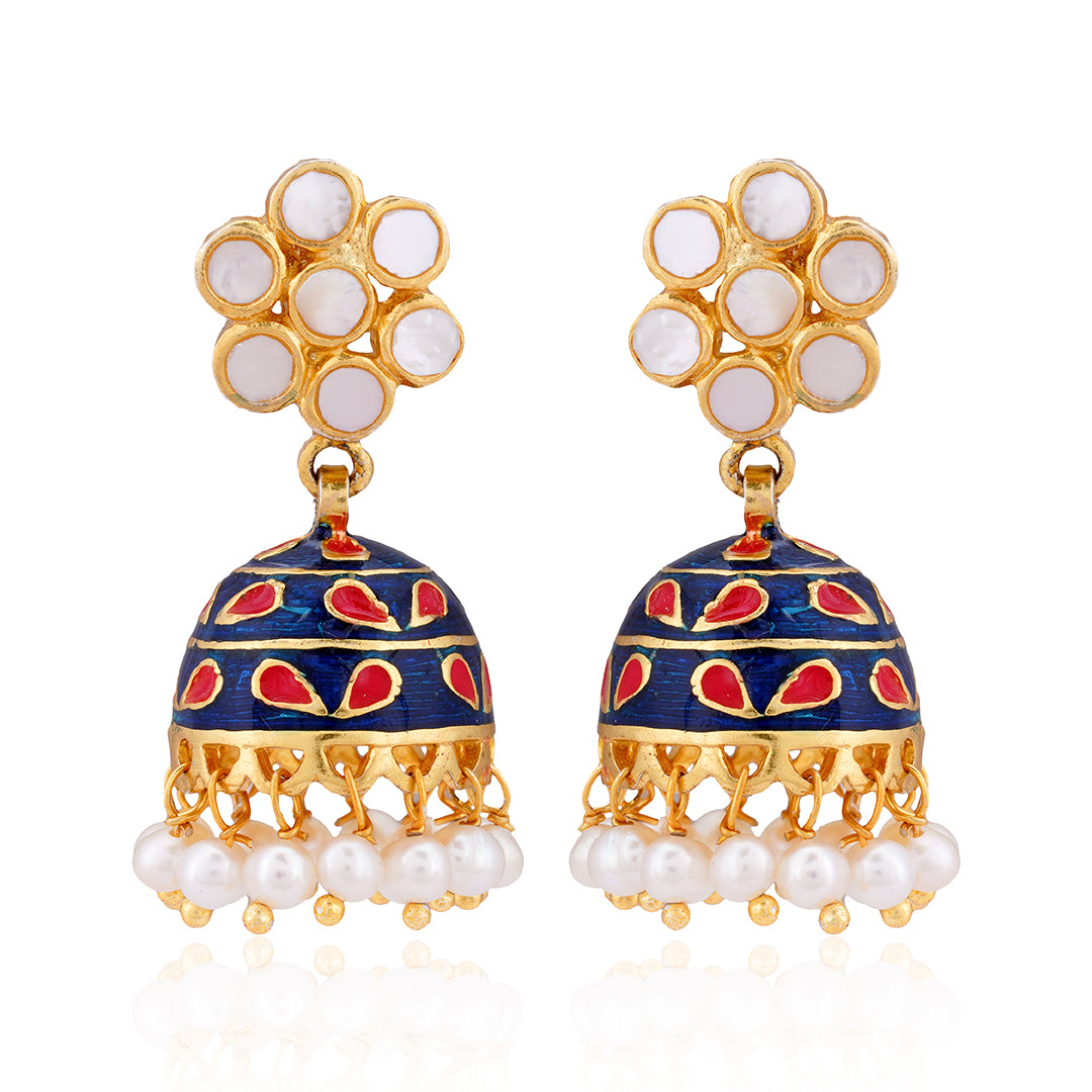 925 Sterling Silver Meenakari Polki Earring