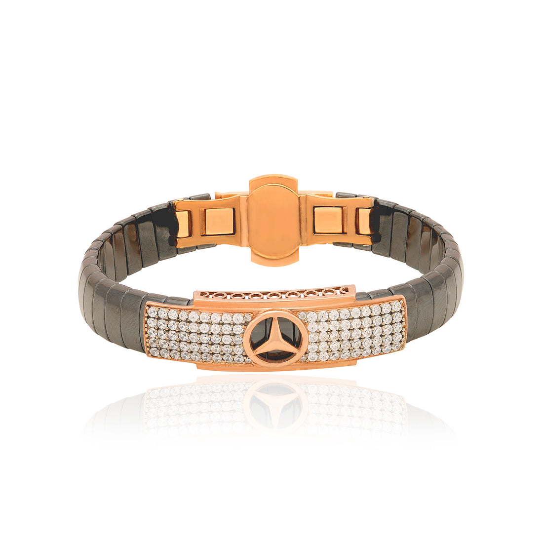 925 Sterling Silver Mercedes Benz Logo Rose Gold Plated Bracelet for Men