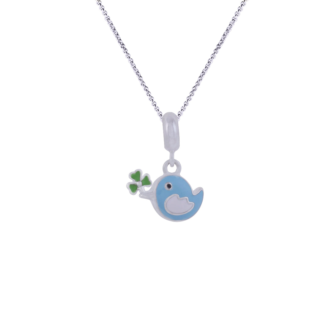 925 Sterling Silver Mini Blue Bird Rhodium Plated Pendant For Kids