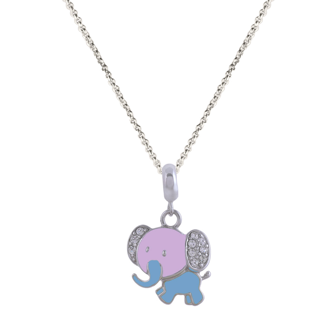 925 Sterling Silver Mini Blue Elephant Rhodium Plated Pendant For Kids