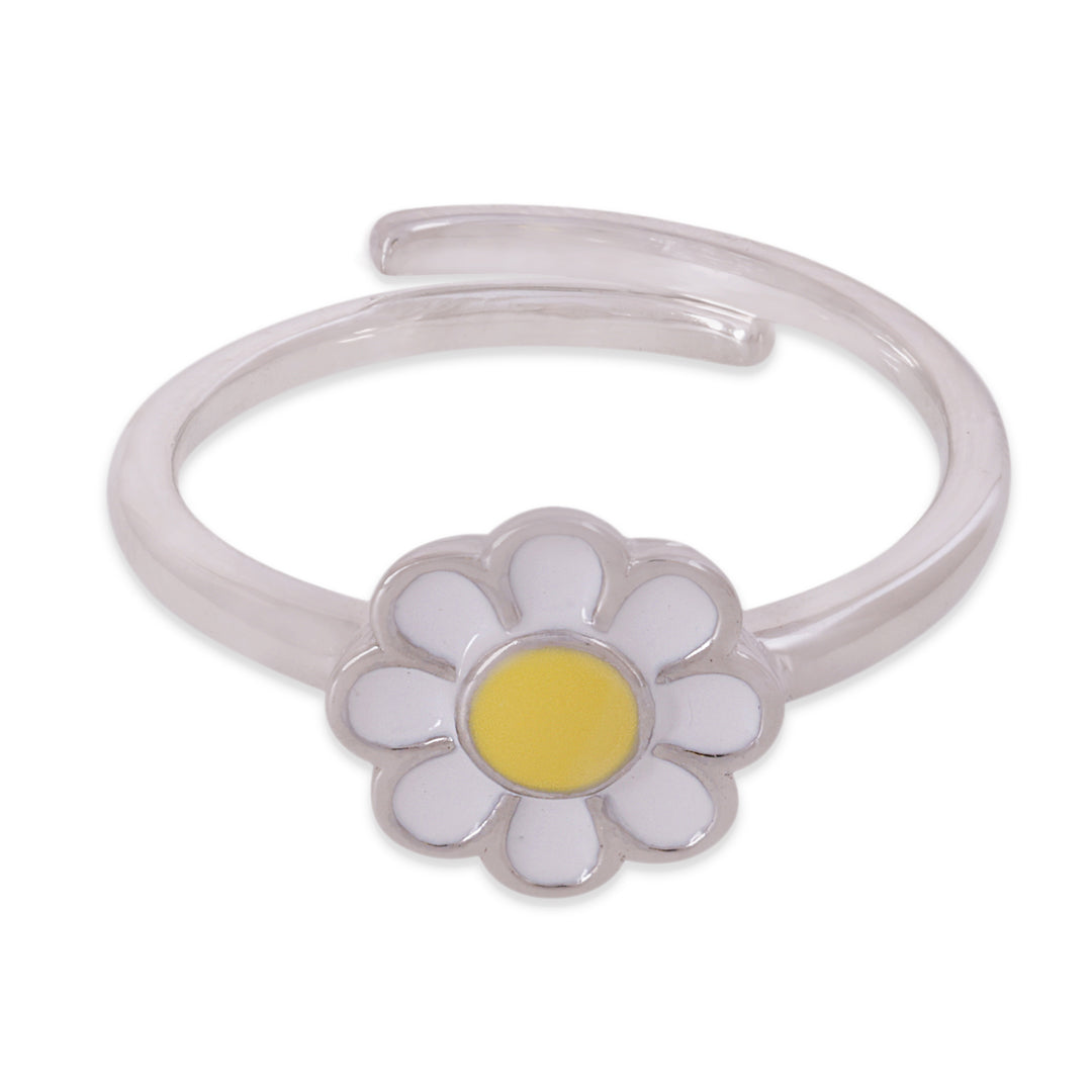 925 Sterling Silver Mini Daisy Rhodium Plated Ring For Kids