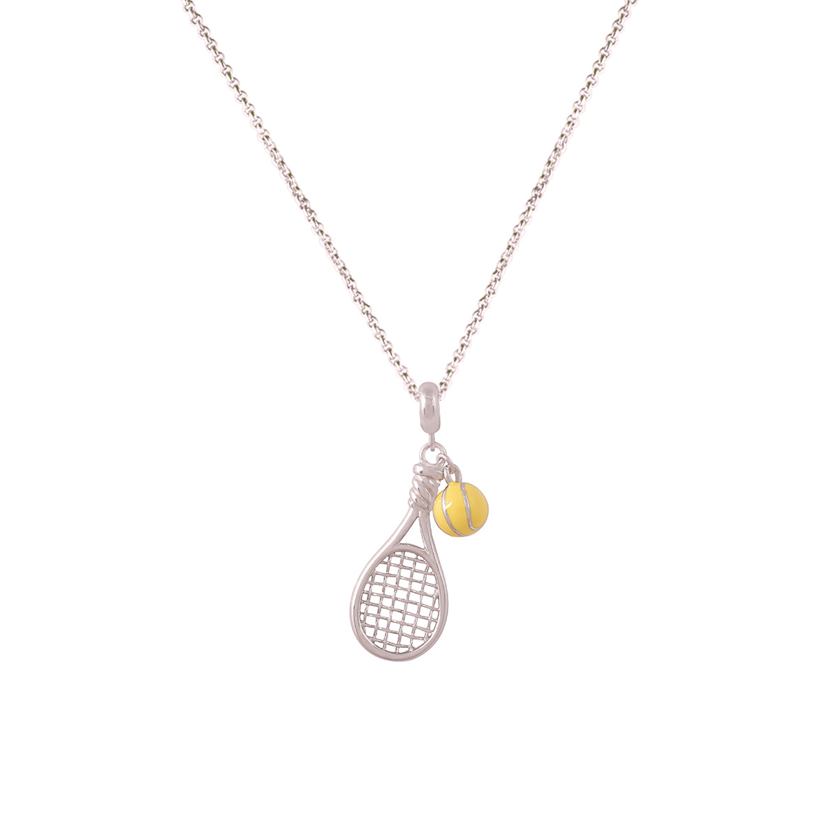 925 Sterling Silver Miniature Tennis Racket Ball Accent Pendant for Women