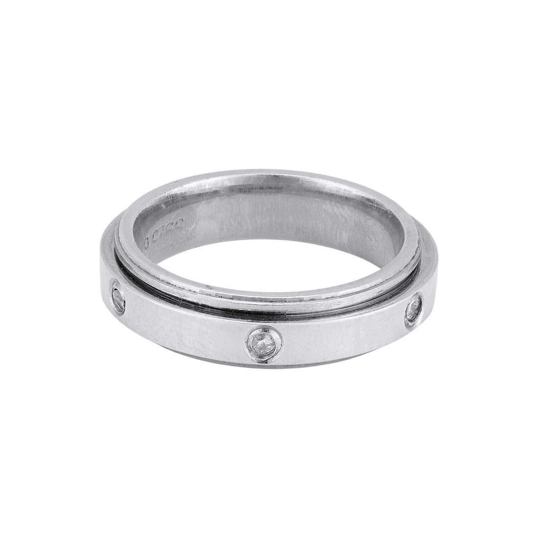 925 Sterling Silver Minimal Bezel Set Round Diamond Eternity Inspired Flat Band Ring for Men
