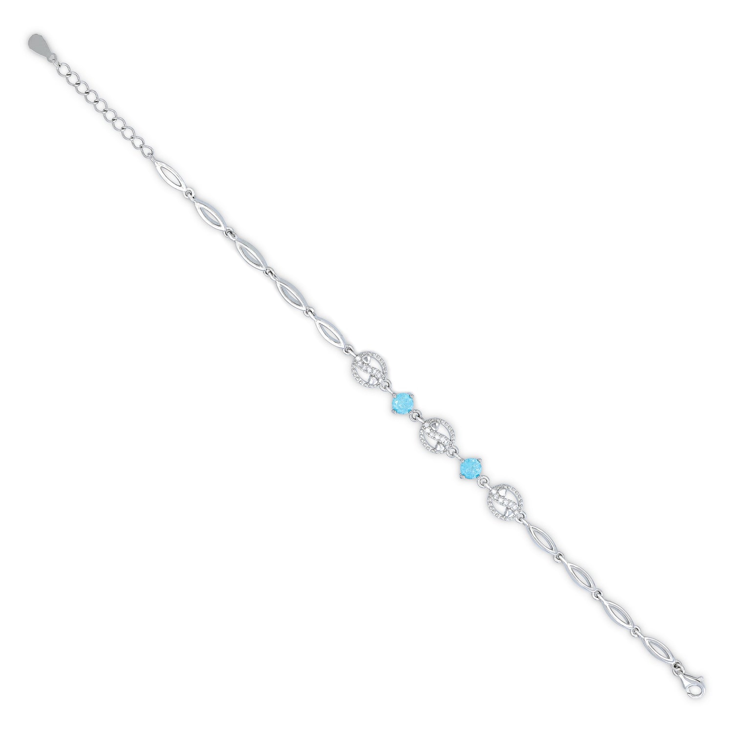 925 Sterling Silver Minimal Blue Stone Accent Chain Bracelet for Women