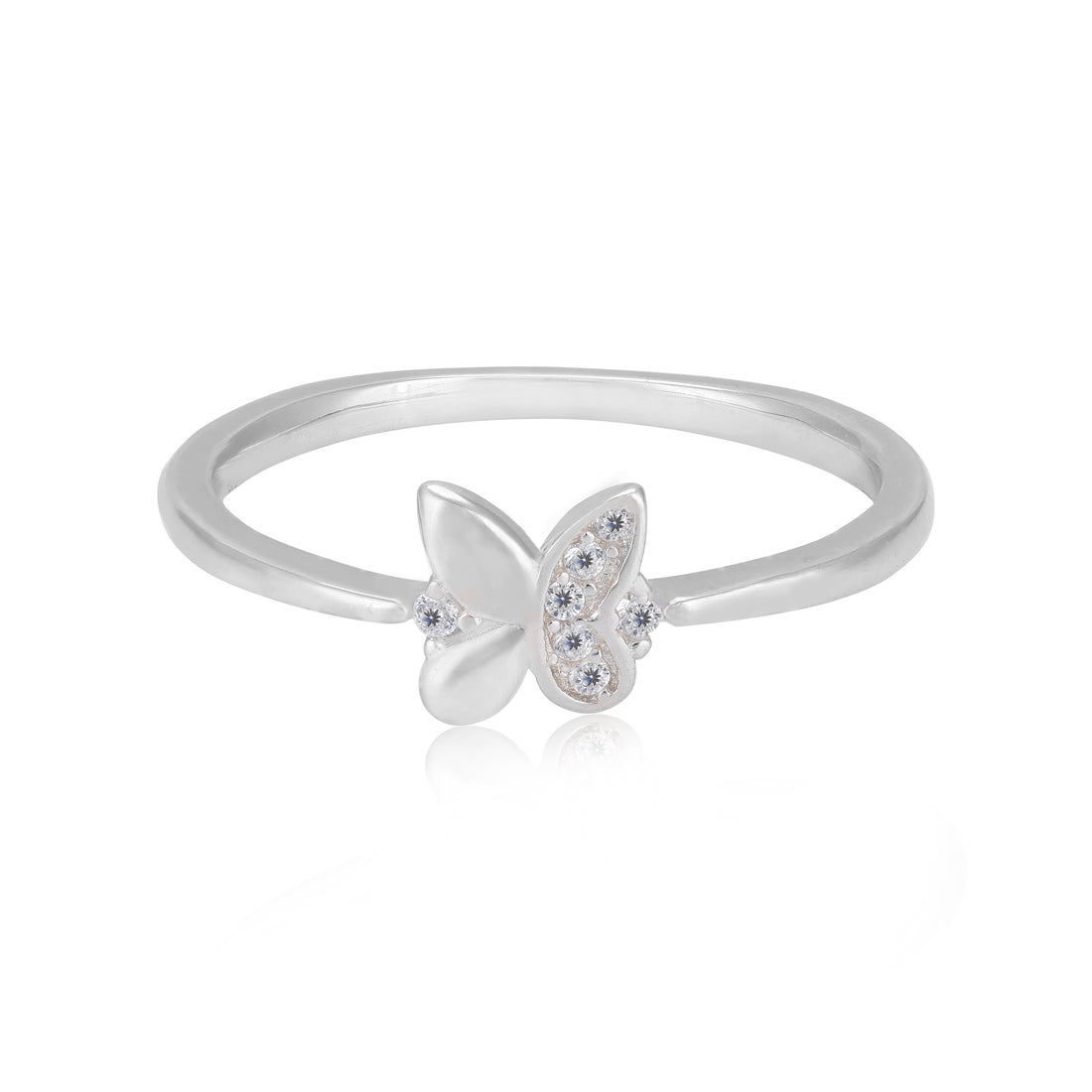 925 Sterling Silver Minimal Butterfly Wings Rhodium Plated  Ring for Women