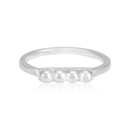 925 Sterling Silver Minimal Four Bead Linear Bar Ring for Women