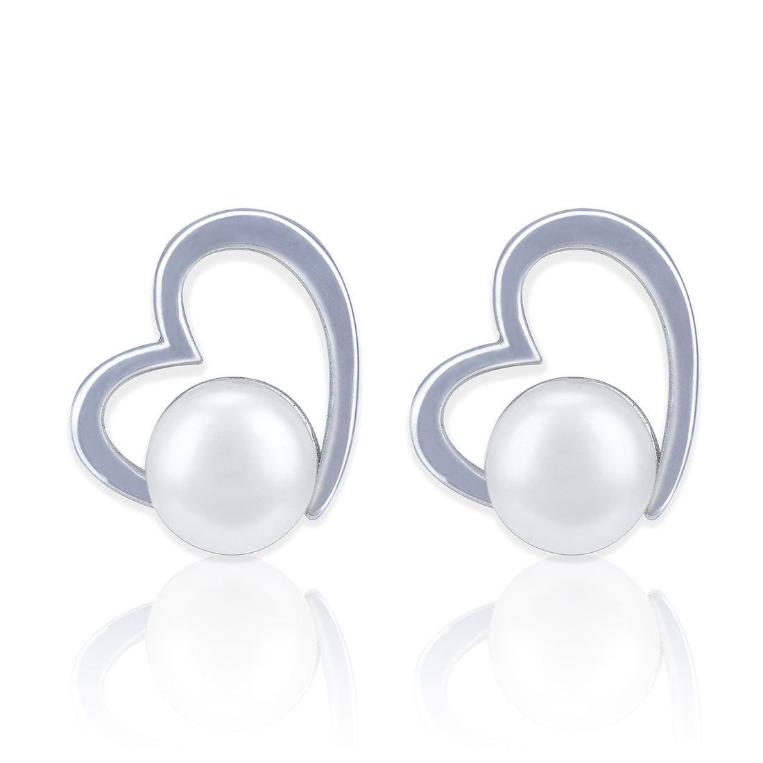 925 Sterling Silver Minimal Heart Frame with Round Pearl Earring for Women