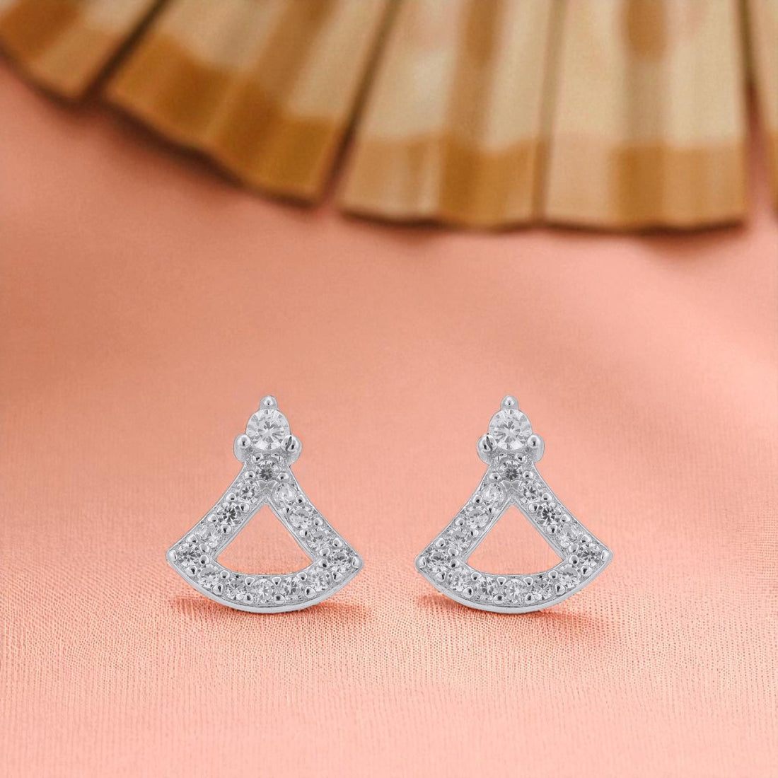 925 Sterling Silver Minimal Open Fan Stud Earrings for Women
