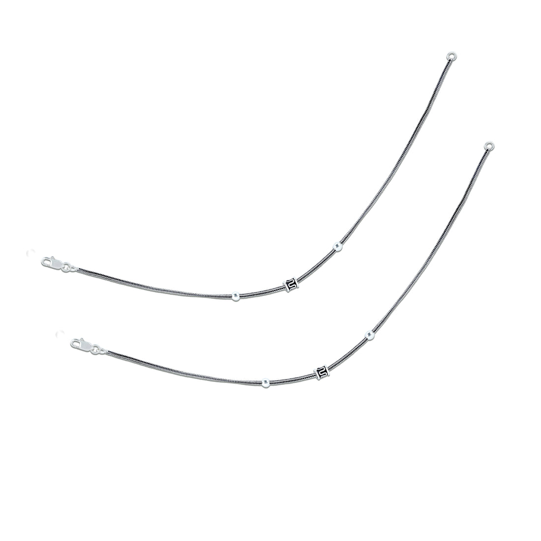 925 Sterling Silver Minimal Oxidized Decorative Bead Anklet for Women