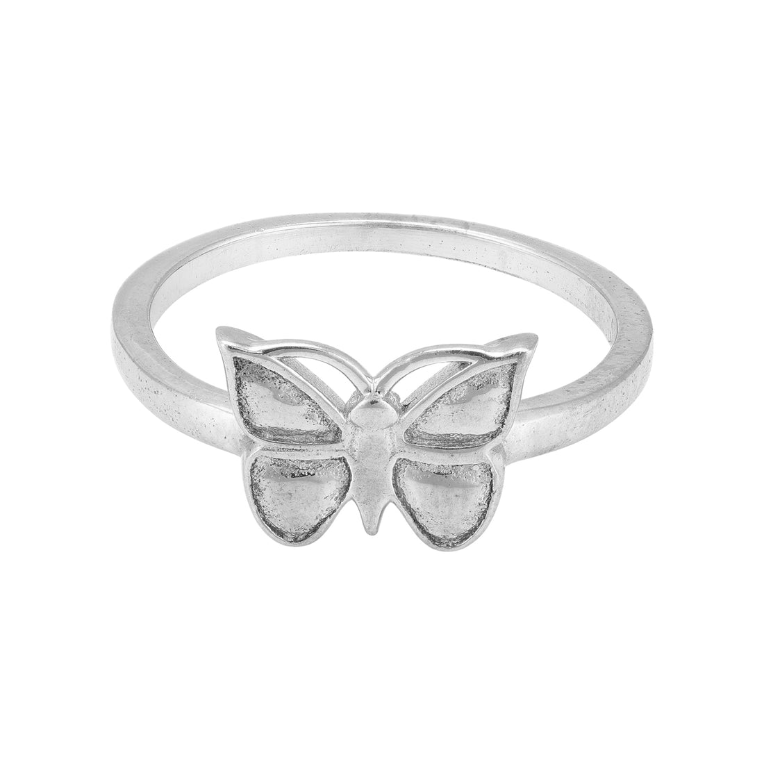 925 Sterling Silver Minimal Polished Butterfly Motif Raised Wing Ring for Women