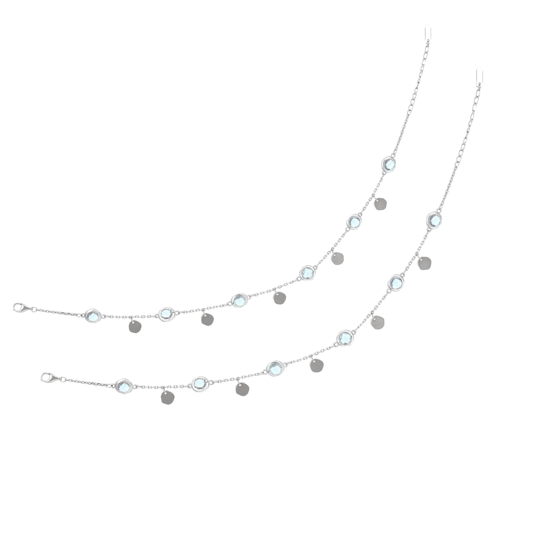 925 Sterling Silver Minimalist Circle Frame with Disc Charms Chain Bracelet for Women