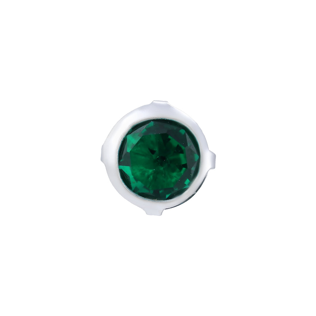 925 Sterling Silver Minimalist Green Emerald Rhodium Plated Nosepin For Women