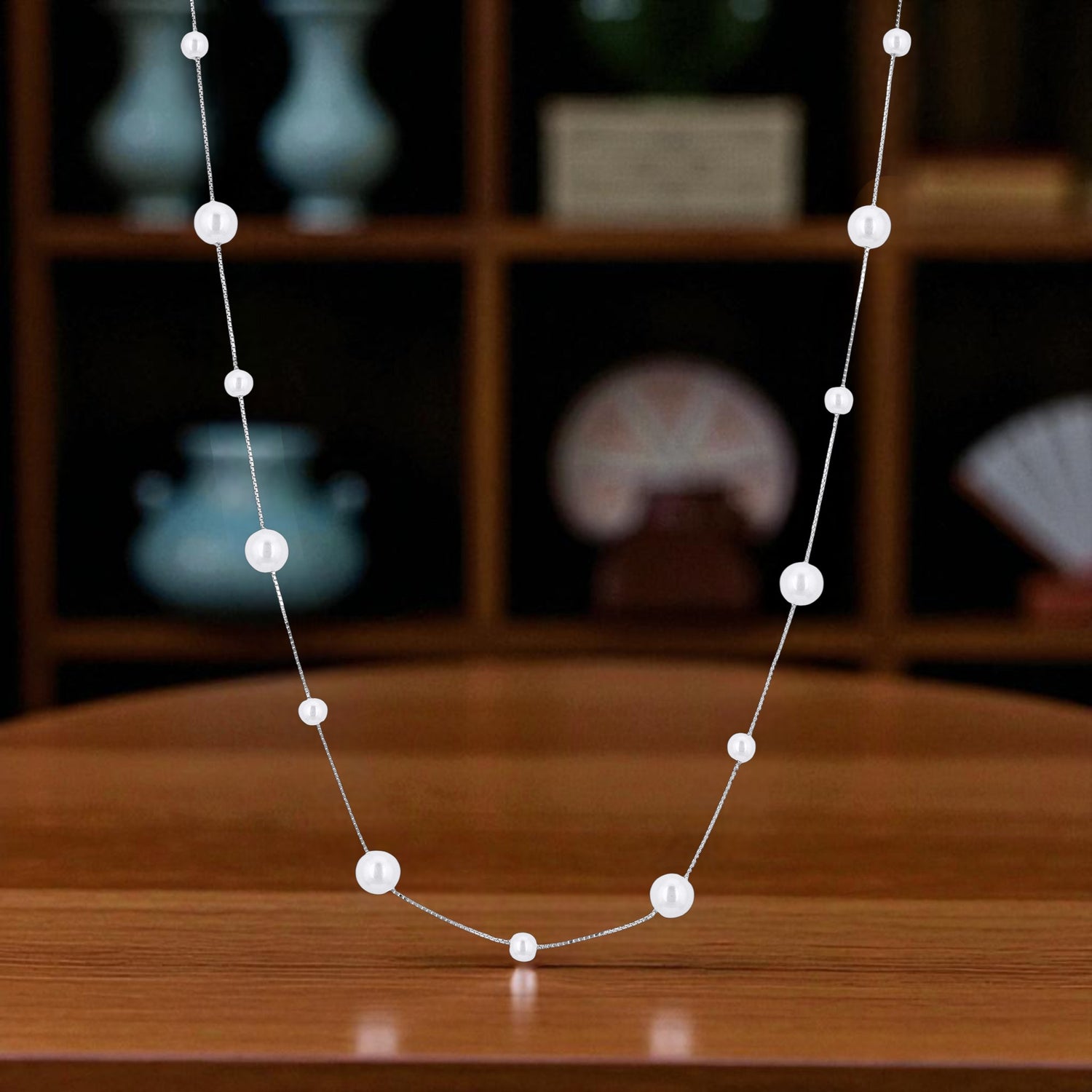 925 Sterling Silver Minimalist Pearl Drizzle Chain For Women