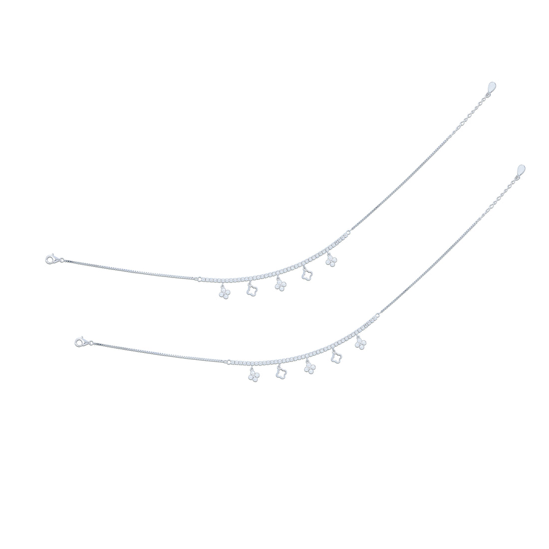925 Sterling Silver Minimalist Square &amp; Diamond Cut Drop Anklet for Women