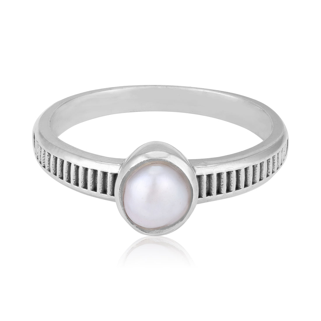 925 Sterling Silver Minimalist White Pearl Linear-Ridged Ring for Men