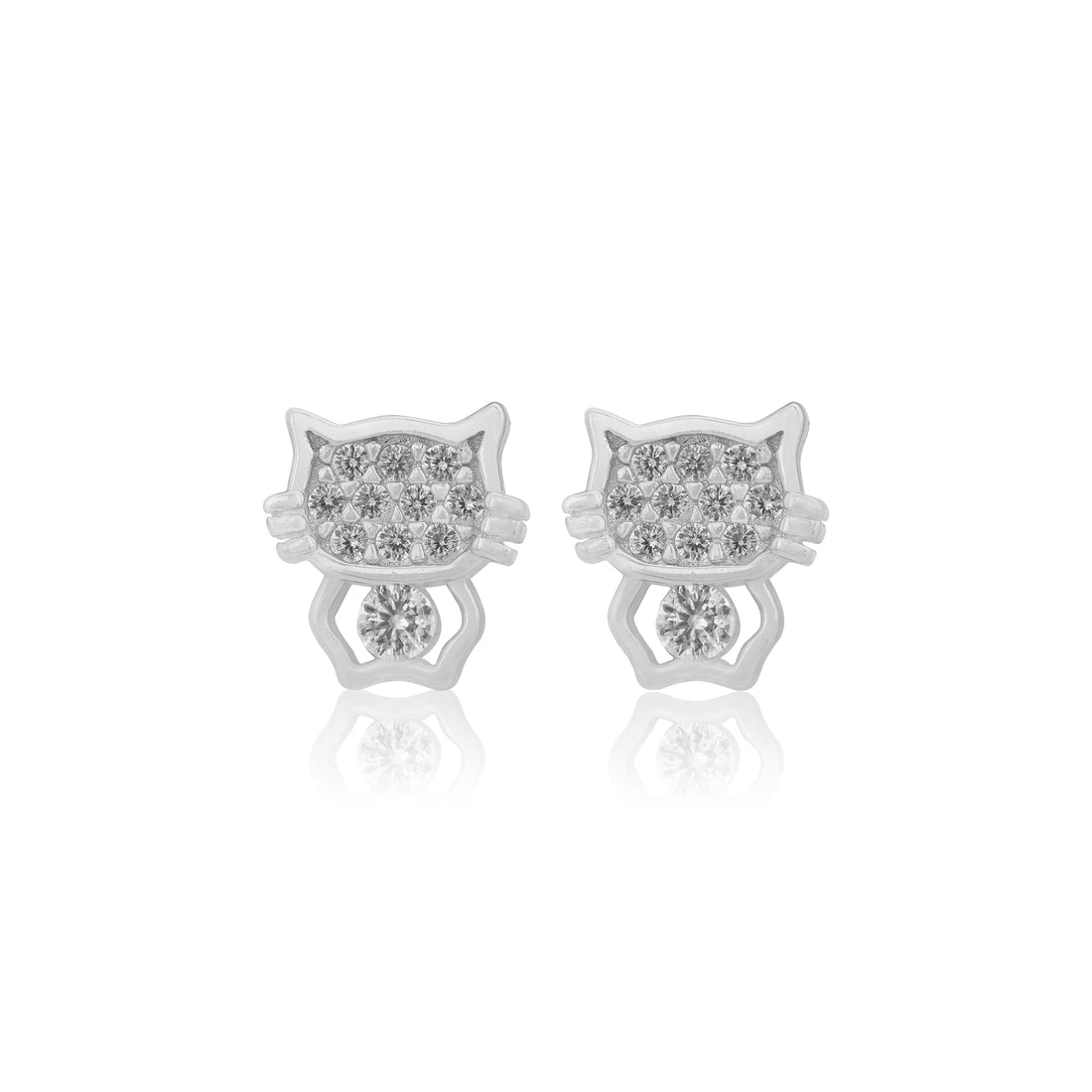 925 Sterling Silver Misty Cat Rhodium Plated Stud For Kids