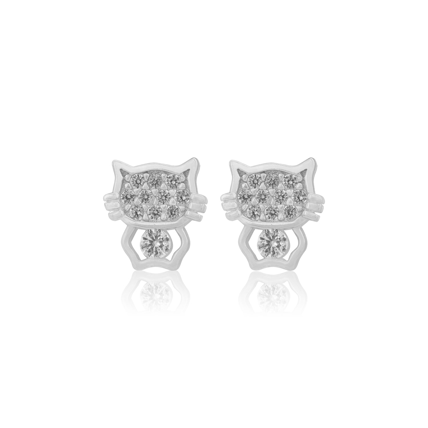 925 Sterling Silver Misty Cat Rhodium Plated Stud For Kids