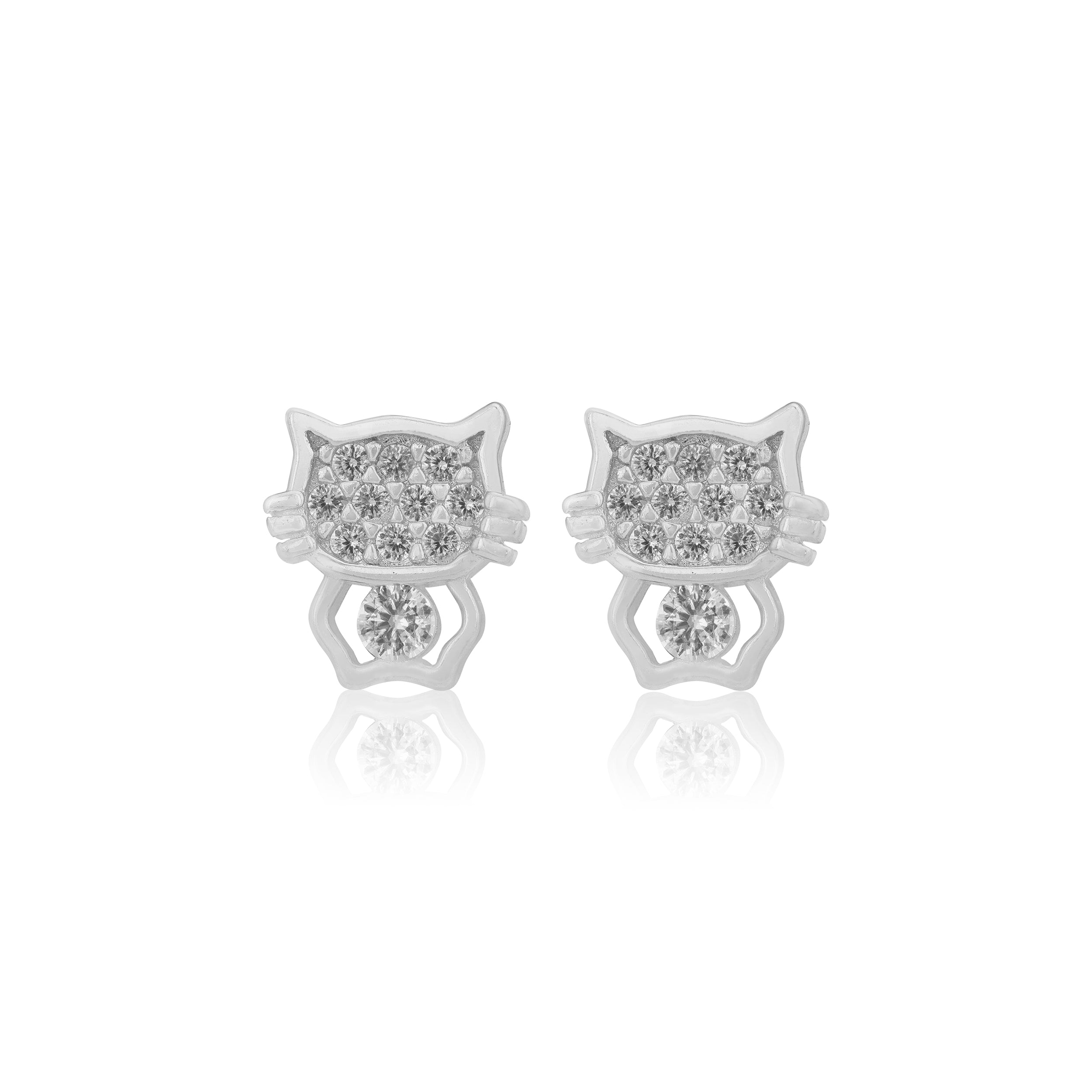 925 Sterling Silver Misty Cat Rhodium Plated Stud For Kids