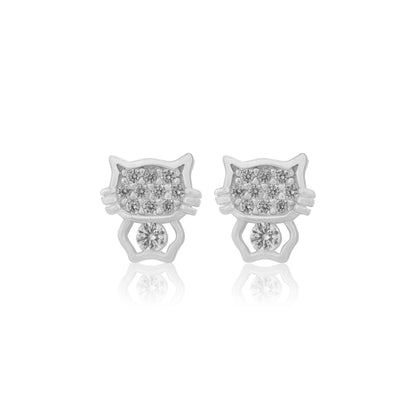 925 Sterling Silver Misty Cat Rhodium Plated Stud For Kids