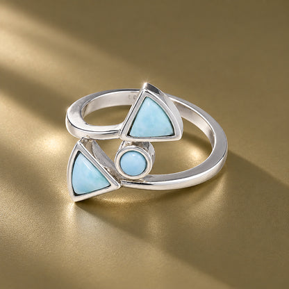 925 Sterling Silver Modern Geometry Larimar Open Ring for Women